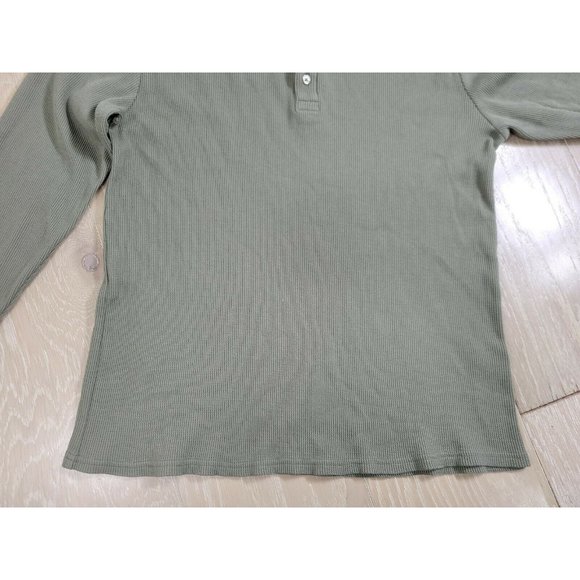 PS Basics Pacsun Women's LARGE Waffle Knit Henley Green Long Sleeve Regular Fit - Picture 4 of 9